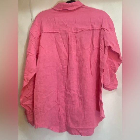 NEW HEM & THREAD Gauze Button Up Shirt Summer Heat Candy Pink Size Medium - Picture 4 of 7